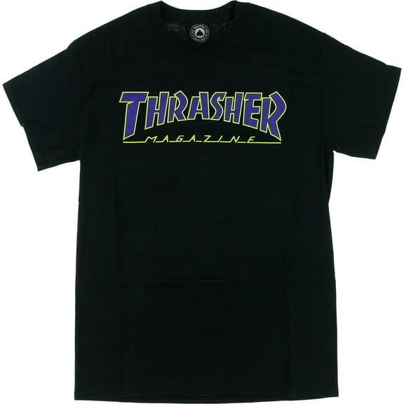 Thrasher Outlined Small Extra Large T-Shirt Black/Purple/Yellow