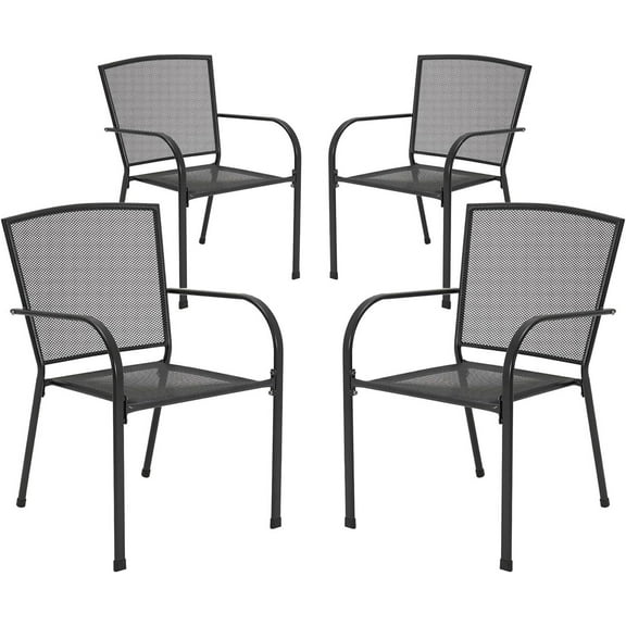 Wubio Metal Outdoor Patio Chairs Set of 4 Stackable Outside Dining Chairs with Armrest
