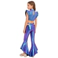 thumbnail image 3 of Aislor Girls Metallic Dance Outfits Latin Jazz Performance Tank Top With Flared Pants Set Disco Party Blue 14, 3 of 7
