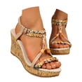 thumbnail image 3 of Xijirk Sandals Women Bohemian Woven Trim Elastic Back Strap Elevated Sole Sandals Summer Sandals,7.5, 3 of 9