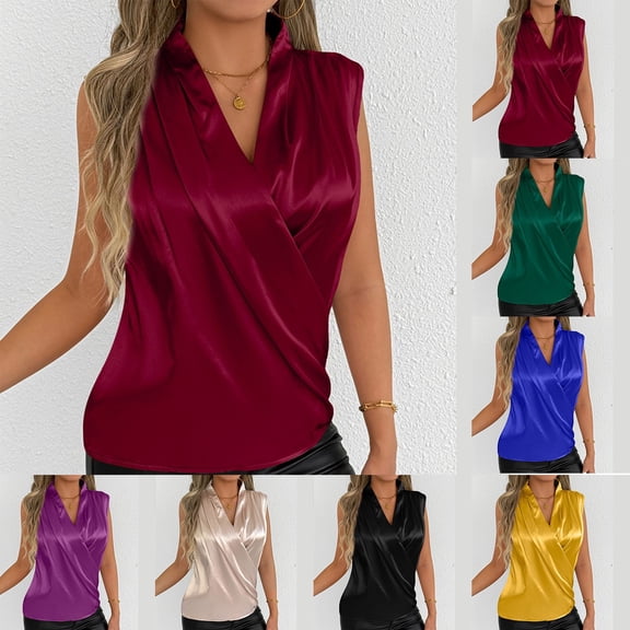 SHenli Womens Double Lined Tank Tops Ruched Cap Ruffle Short Sleeve Shirts Color Block Button Casual Tees