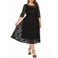 thumbnail image 2 of Womens Floral Lace Plus Size Midi Dress Scooped Neckline Cocktail Party Dresses Black XXL, 2 of 6