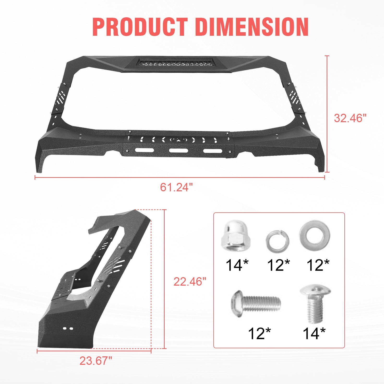 TOKMOWIN Madmax Windshield Frame Cover Armor Compatible with 2007-2018 Jeep Wrangler JK & Unlimited 2/4 Door,Sun Visor Cover with 100W LED Lights
