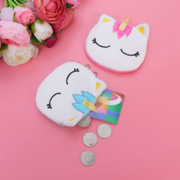 OFFIGAM 2PCS Kids Small Change Purse with Zipper, Cute Plush Holder, Small Storage Pouch for Children
