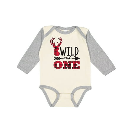 

Inktastic Plaid Deer Wild and 1 with Arrow Gift Baby Boy or Baby Girl Long Sleeve Bodysuit