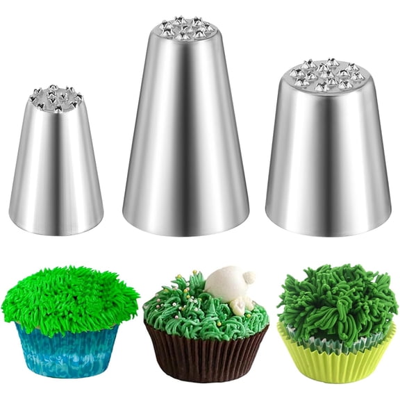 Bxaolu 3 PCS Grass Piping Nozzle, Stainless Steel Grass Nozzles for Cake Decorating Icing Nozzles Set Cream Tips Cake Decorating Piping Nozzle for Cakes, Cupcakes Fondant