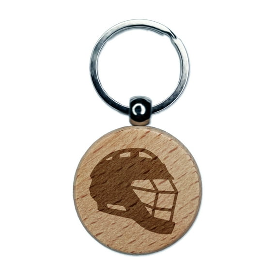 Lacrosse Helmet Round Keychain Charm Tag - Engraved Wood