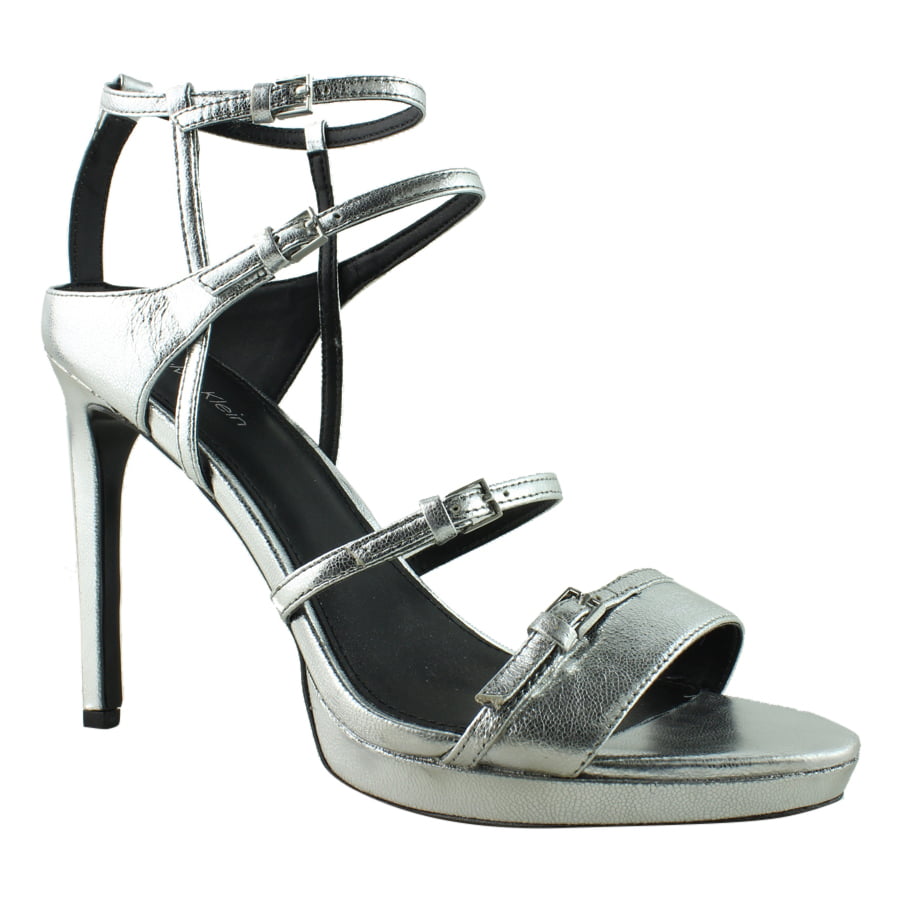 Calvin Klein - Calvin Klein Womens Silver Ankle Strap Sandals Size 8.5 ...