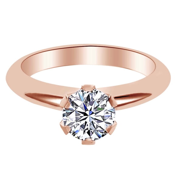 AFFY 0.70 Ct White Natural Diamond Solitaire Engagement Ring in 14k Rose Gold Ring Size - 14