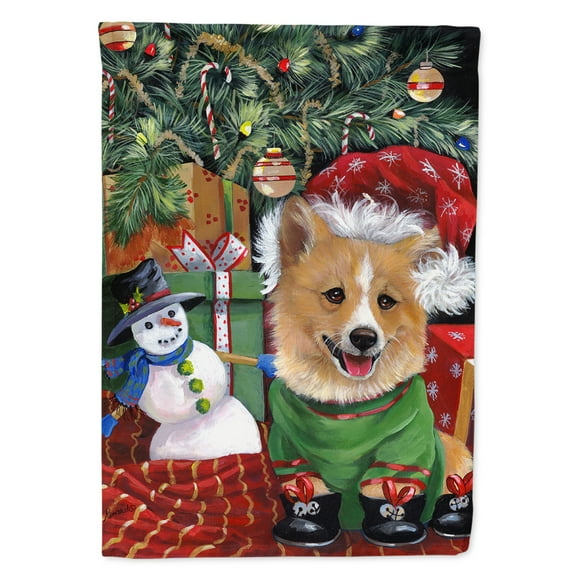 Carolines Treasures PPP3078CHF Corgi Under my Christmas Tree Flag Canvas House Size  Large multicolor
