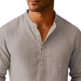 thumbnail image 4 of Men'S Cotton Linen Henley T-Shirt Button Down Long Sleeve Casual Shirts Lightweight Breathable Beach Sweatshirt, 4 of 5