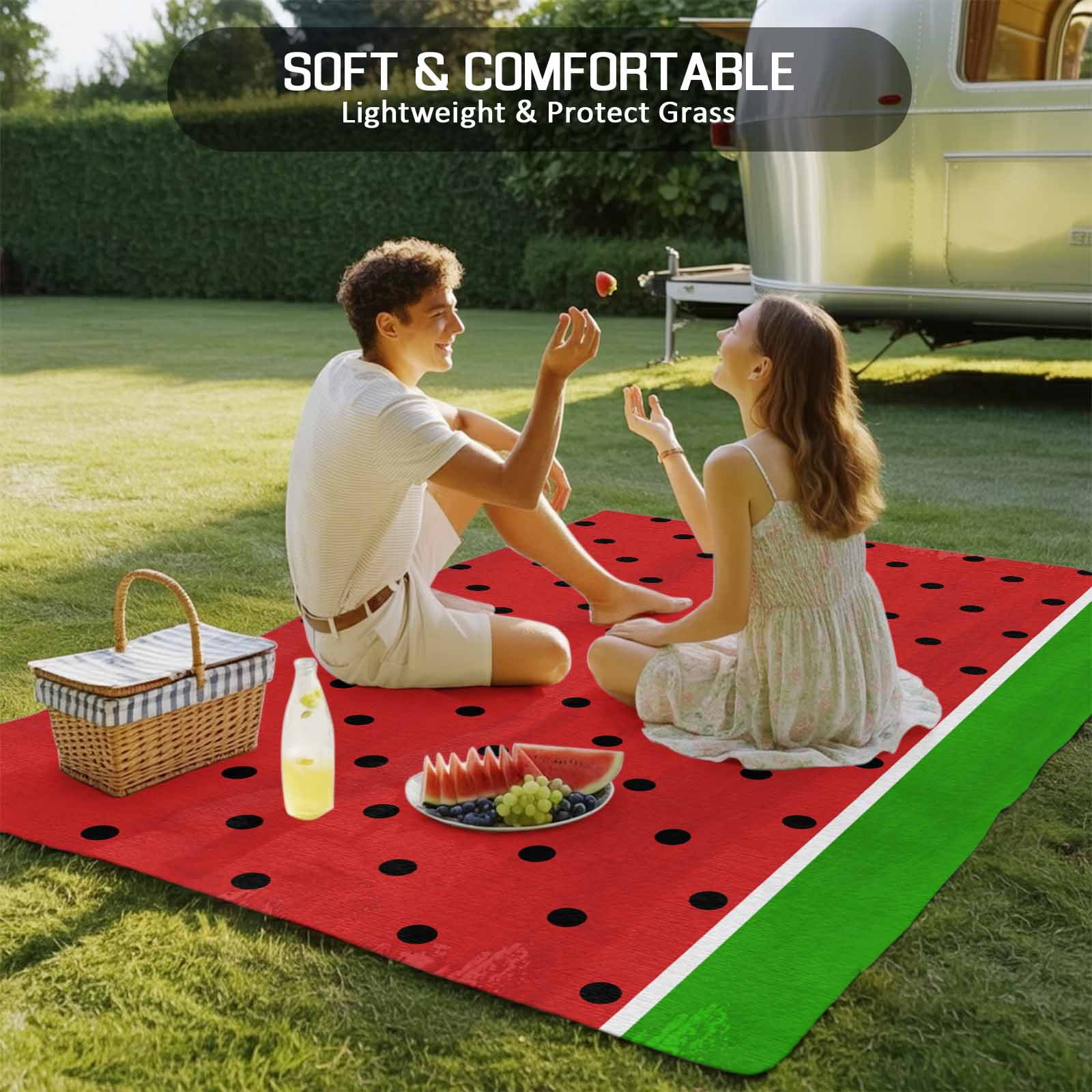 5' x 8' Outdoor Rug, Watermelon Outdoor Washable Rug Large Floor Carpet, Black Polka Dots Green Summer Fruits Non Shedding Area Rug for Outside Patio RV Porch Deck Balcony Camping Living Room