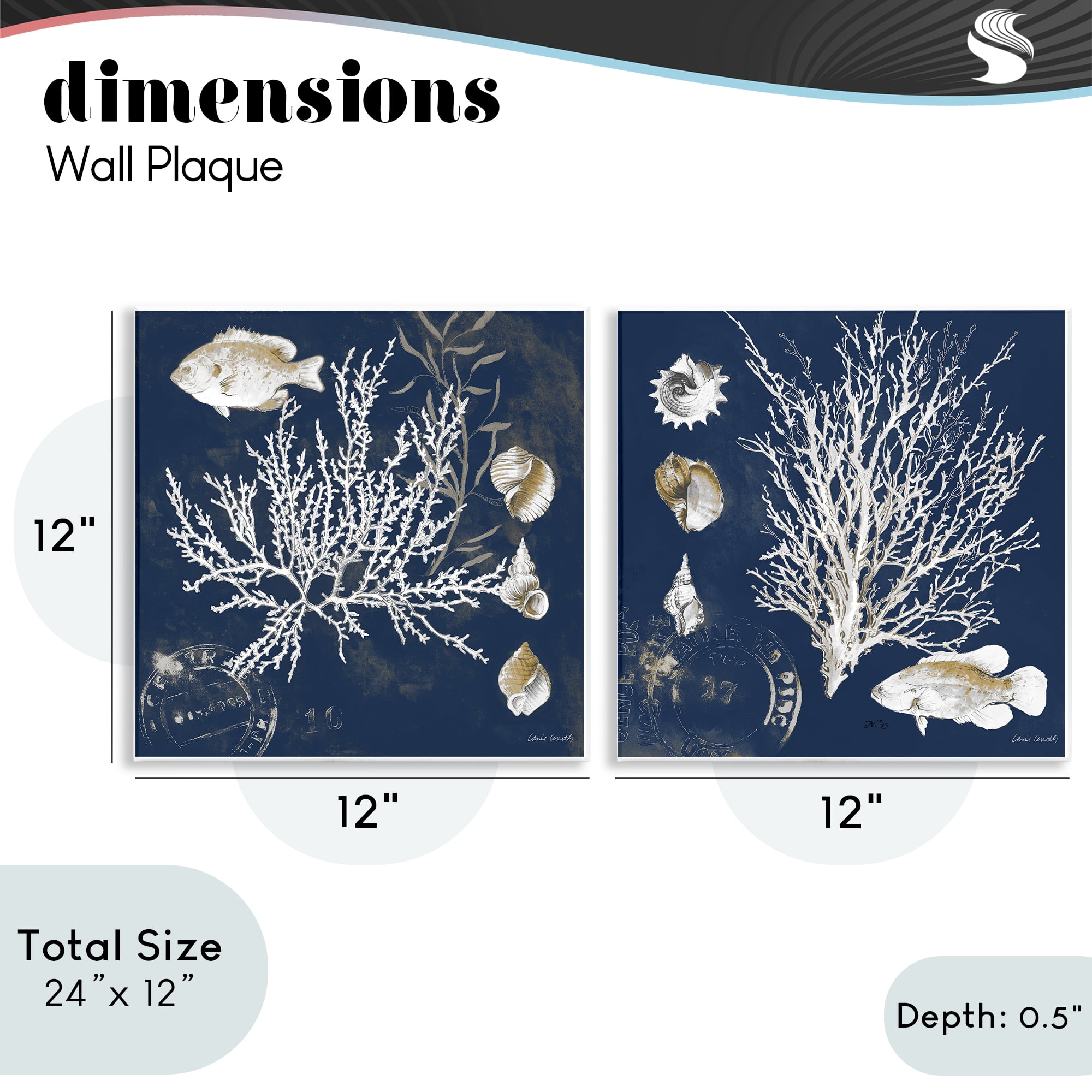 Stupell Industries Navy Coral Medley 2 Piece Wall Plaque Art Set, design by Lanie Loreth