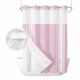 thumbnail image 2 of Pink Striped No Hook Shower Curtain Waterproof,Bathroom Curtains with Snap in Liners and See Through Top Window,Luxurious White Stripes Modern Abstract Art Hotel Bathtub Curtains Shower 60"Wx72"L, 2 of 8