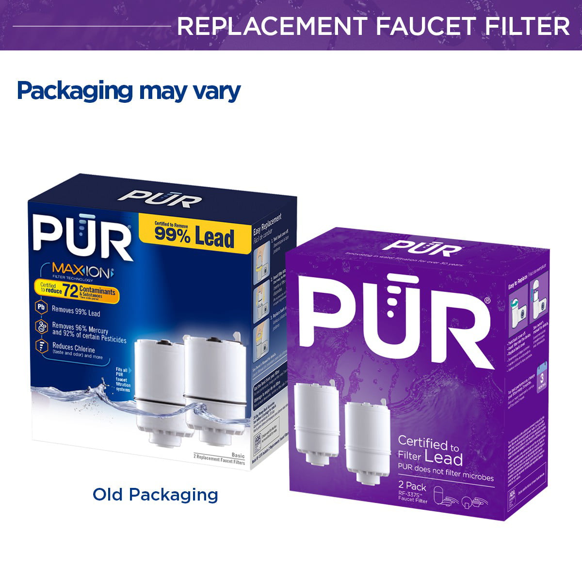 Faucet Water Filter RF-3375 Replacement Water Filter Refill for PUR Faucet 3375 Water Filter 2 Pack 