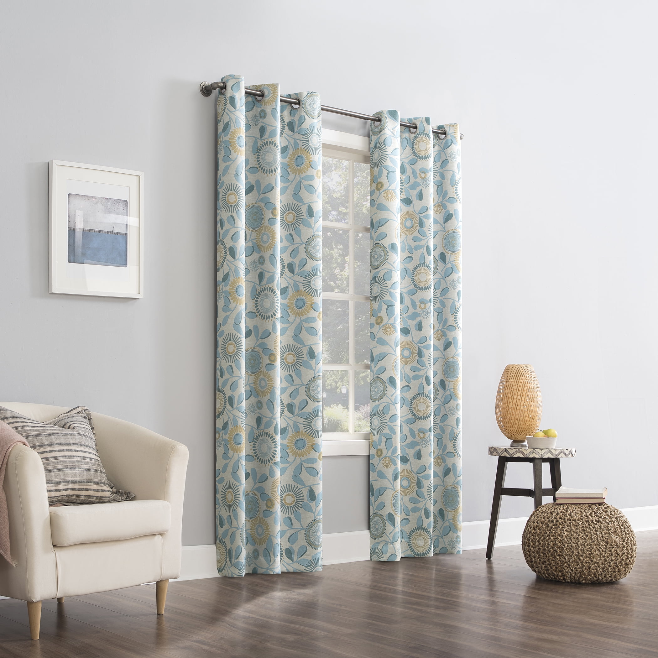 Mainstays Grommet Top Blackout Curtain Panel, 1 Panel, Aqua Print, 40" W x 84" L