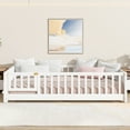 thumbnail image 3 of Yoneston Kids Twin Size Floor Platform Bed Frame with Built-in Book Rack Storage & Door Guardrails for Toddlers Teens Boys Girls Bedroom Furniture, White, 3 of 9