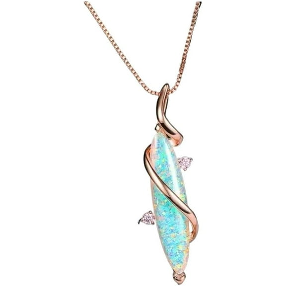 Blue Opal Oval Necklace,Gold Plated Crystal Fire Opal Gemstone Dainty Necklace