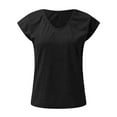 thumbnail image 5 of Summer Short Sleeve V Neck Loose Fit Spandex T Shirts for Women Black Cap Casual Tops Solid Color Blouse, 5 of 6