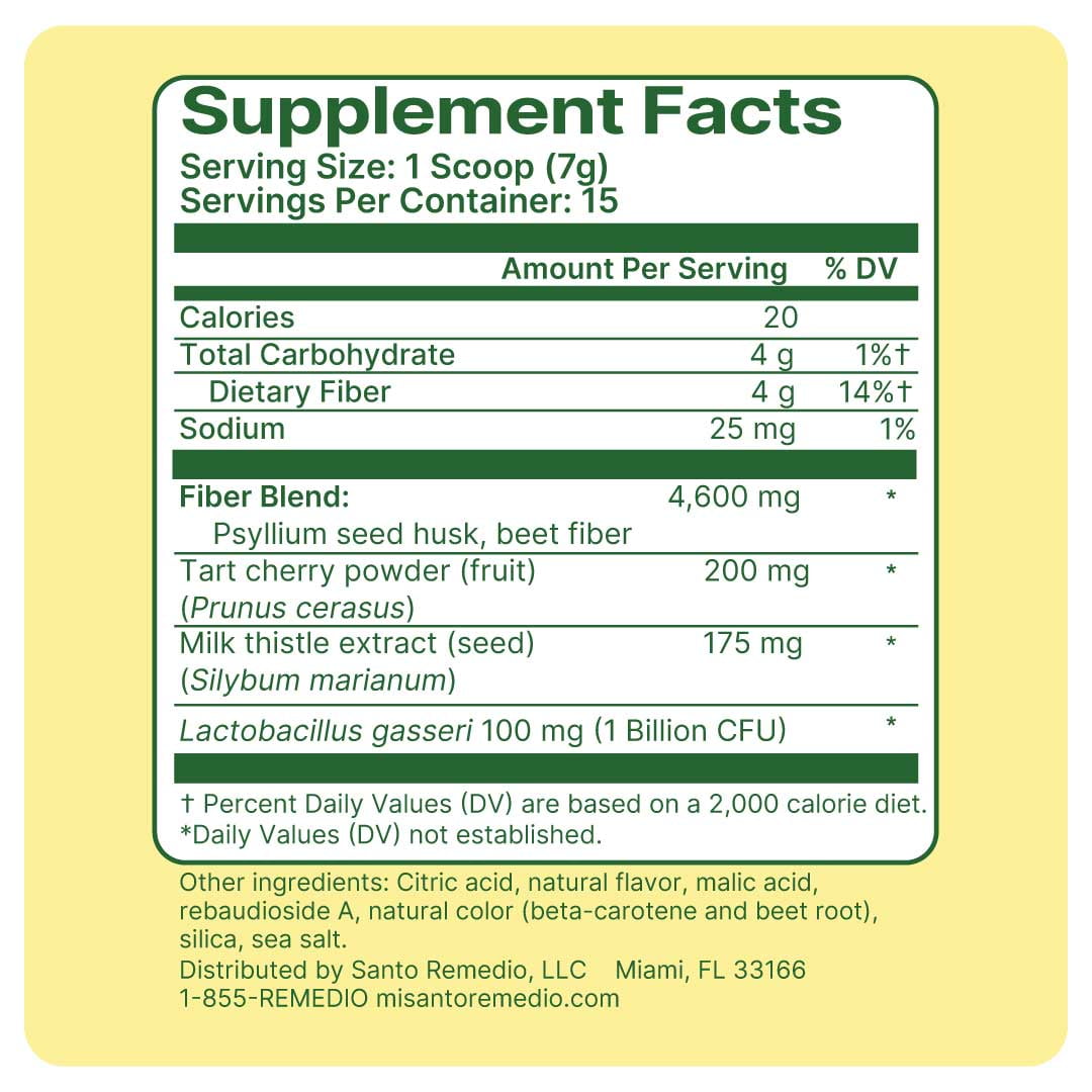 Santo Remedio Colon Plus Detoxifying Fiber Blend with Psyllium Seed Husk, Mango, 1 Container