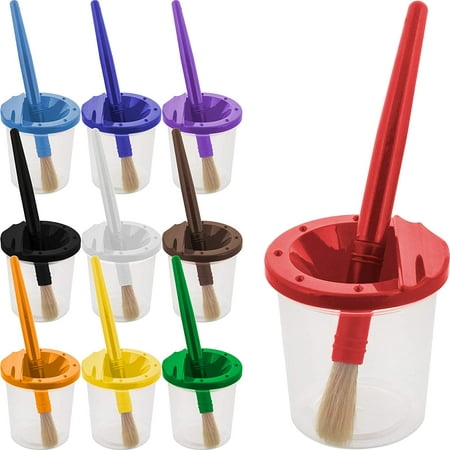 GABRIELLE Lot de 10 gobelets de peinture anti-fuite avec pinceau et  couvercle, gobelets de couleur avec couvercle coloré, récipient de couleur  avec couvercle, kit de peinture pour enfant