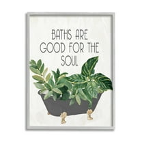 Stupell Industries Botanical Bath Phrase Typography Painting Gray Framed Art Print Wall Art, 24 x 30