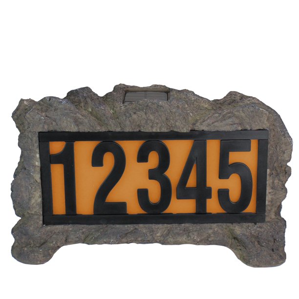 Solar Powered Lighted Address House Number Display Rock