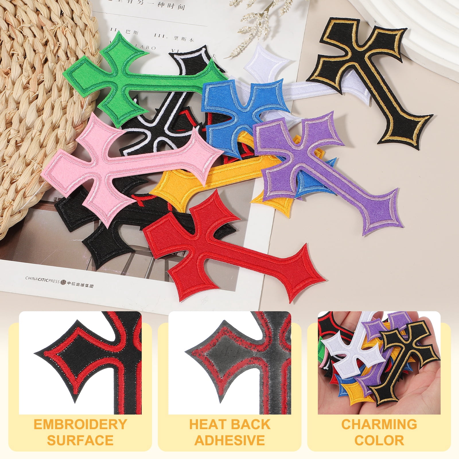 Uxcell Cross Iron on Patches, Embroidered Sew on Applique Repair Patch for Backpacks Clothing Shoes Hats DIY Black/Red
