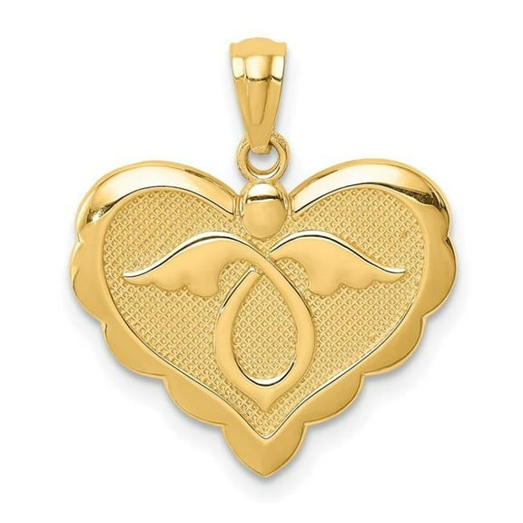 Finest Gold 14K Yellow Gold Angel in Heart Pendant