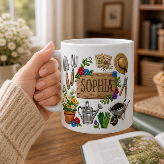 Personalized Gardening Mug Custom Name Garden Lover Gift Coffee Mug Gardener Gift for Her Plant Lover Gift Floral Garden Cup