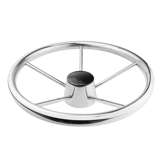 Scienceny Volante de barco de acero inoxidable, 5 radios, 25 grados, 342mm con tapa negra, eje cónico de 3/4 pulgadas, pieza de yate Bombillas para automóviles