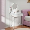 thumbnail image 5 of Nanly Vanity Desk with LED Lighted Mirror, Makeup Table with 1 Drawer and 2 Shelves, 3 Lighting Modes Adjustable Brightness White Makeup Dressing Table for Bedroom, 5 of 10