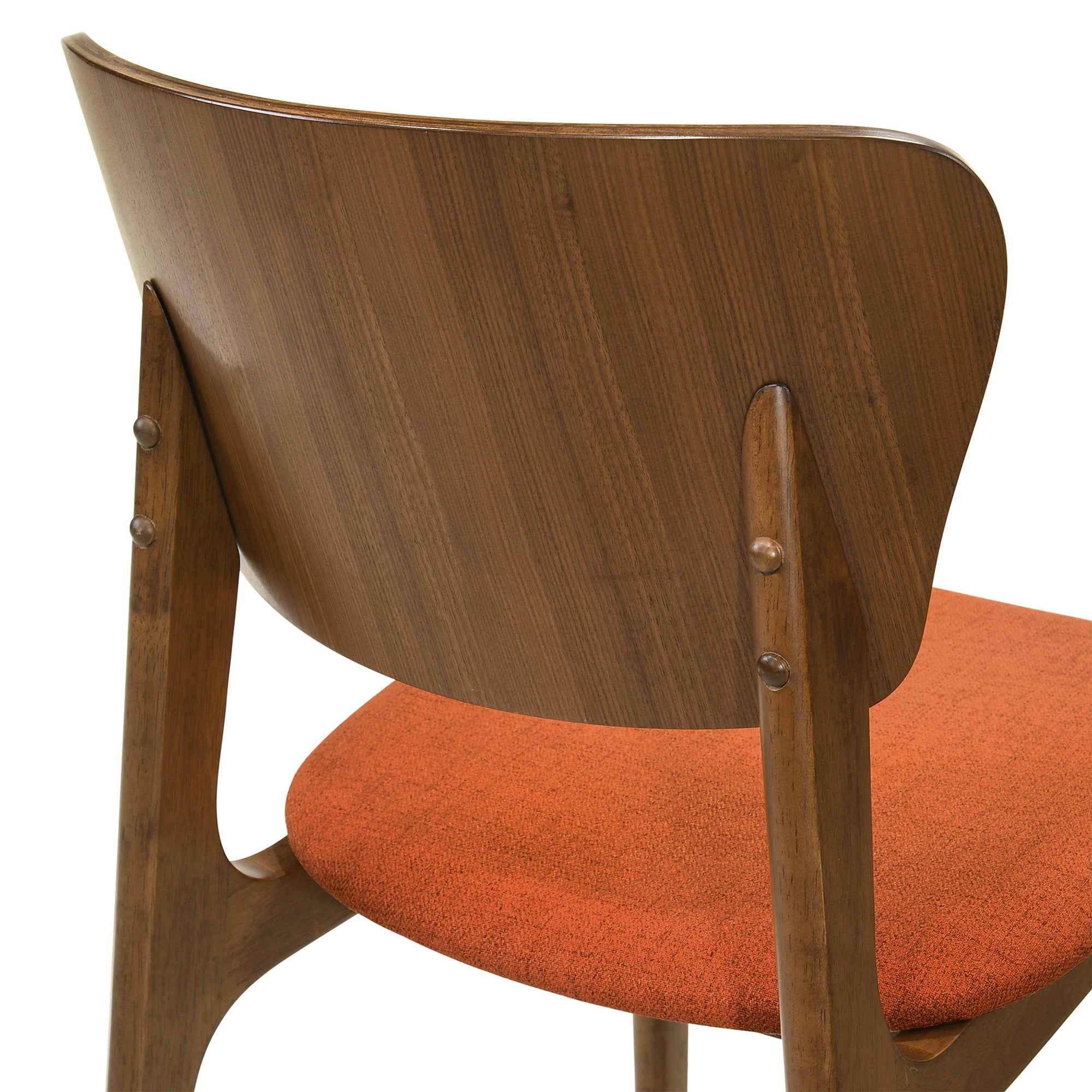 Kalia Wood Dining Chair in Walnut Finish with Orange Fabric - Set of 6