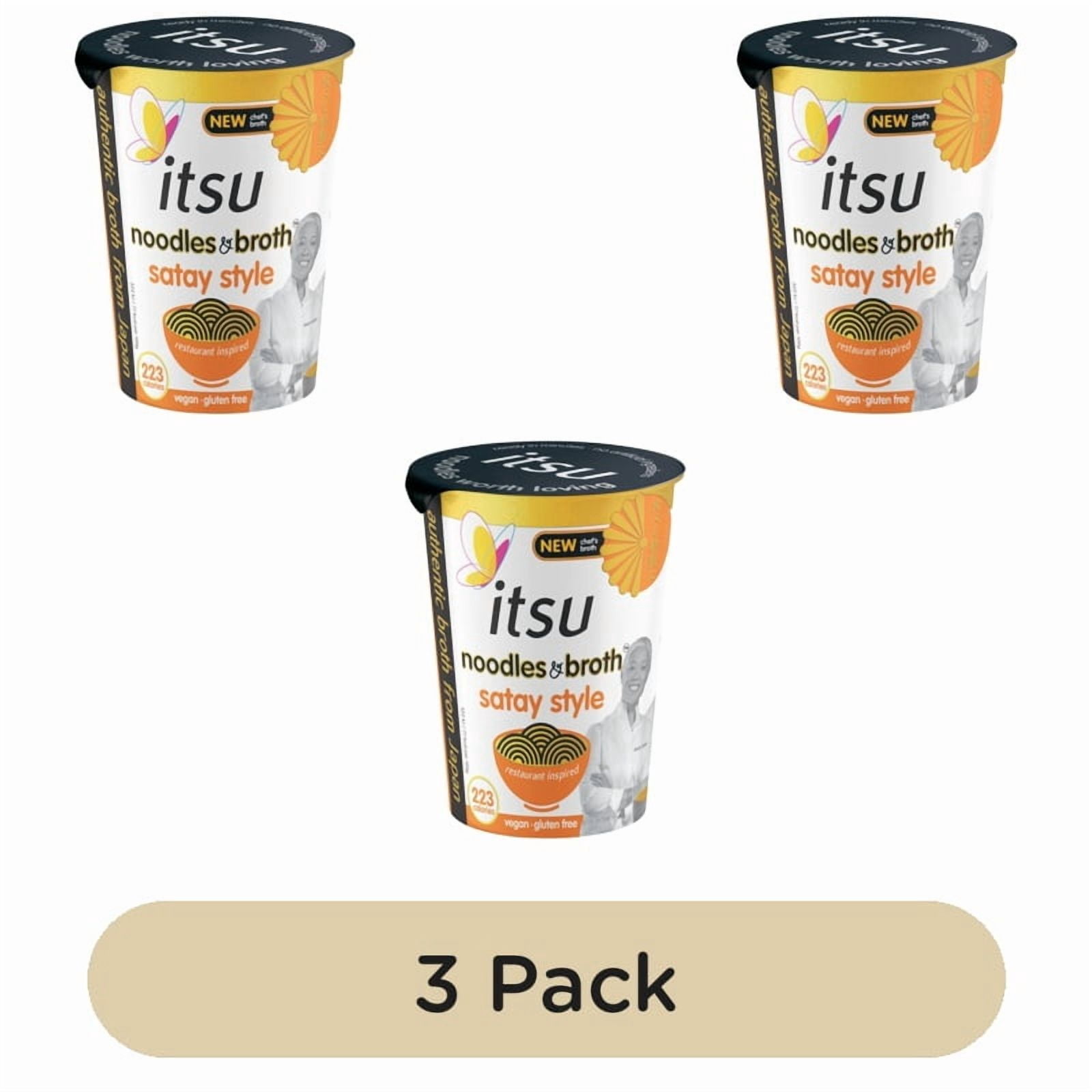 itsu satay style instant noodles & broth pot 64g, British Import (Pack of 3)