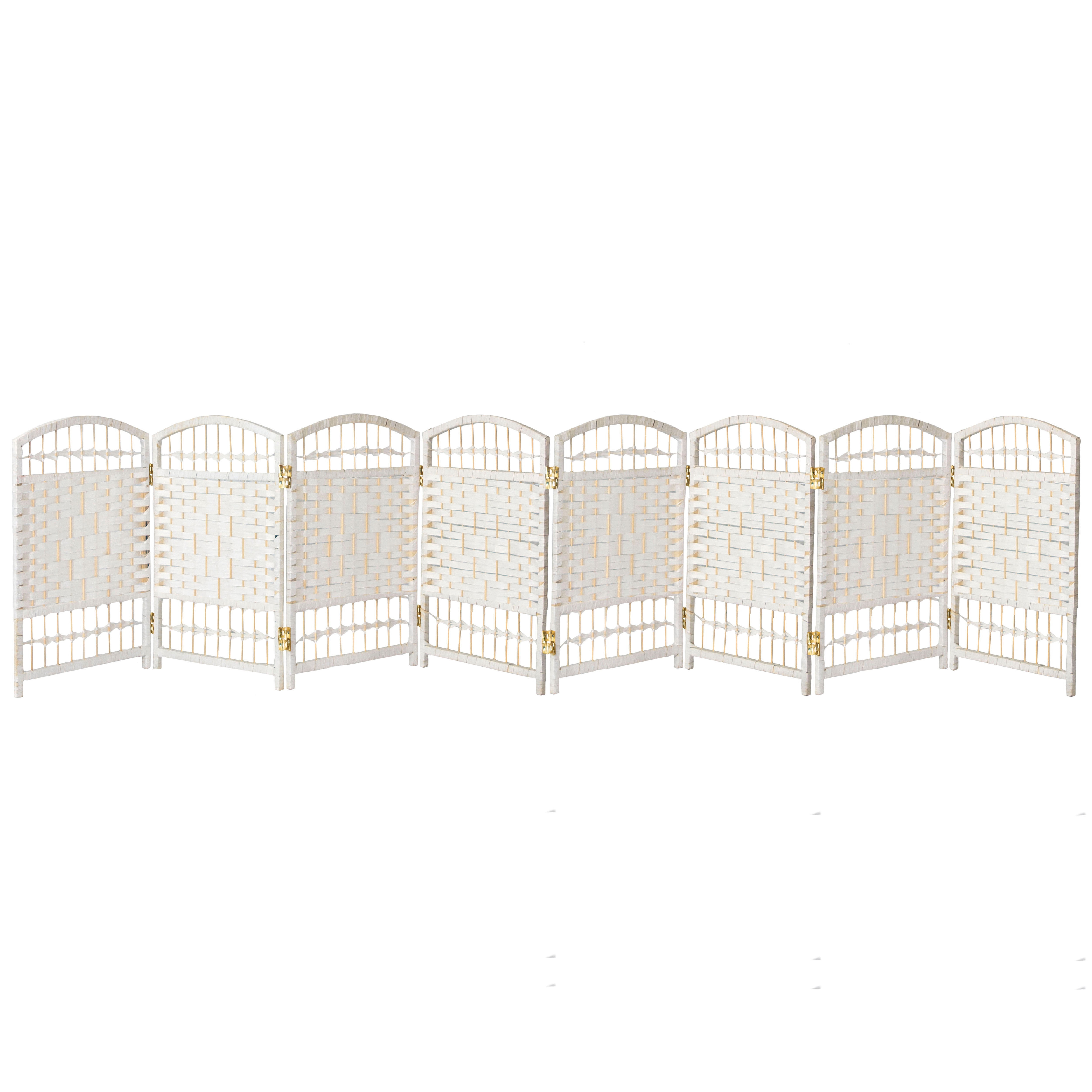 Red Lantern 2 ft. Short Fiber Weave Folding Screen - White - 8 Panels