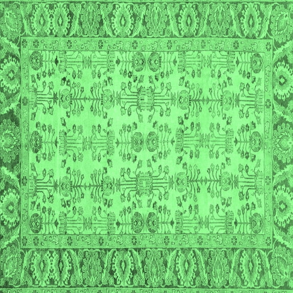 Ahgly Company Indoor Square Abstract Emerald Green Modern Area Rugs, 3' Square