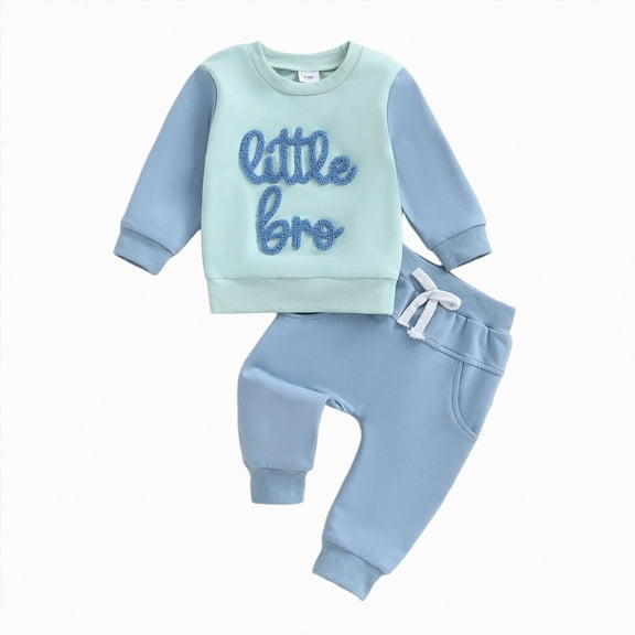 TOWED22 Fall Toddler Boy Clothes Outfit Letter Embroidery Sweatshirt Pants Set Boy Winter Outfits,Blue,3-6 M