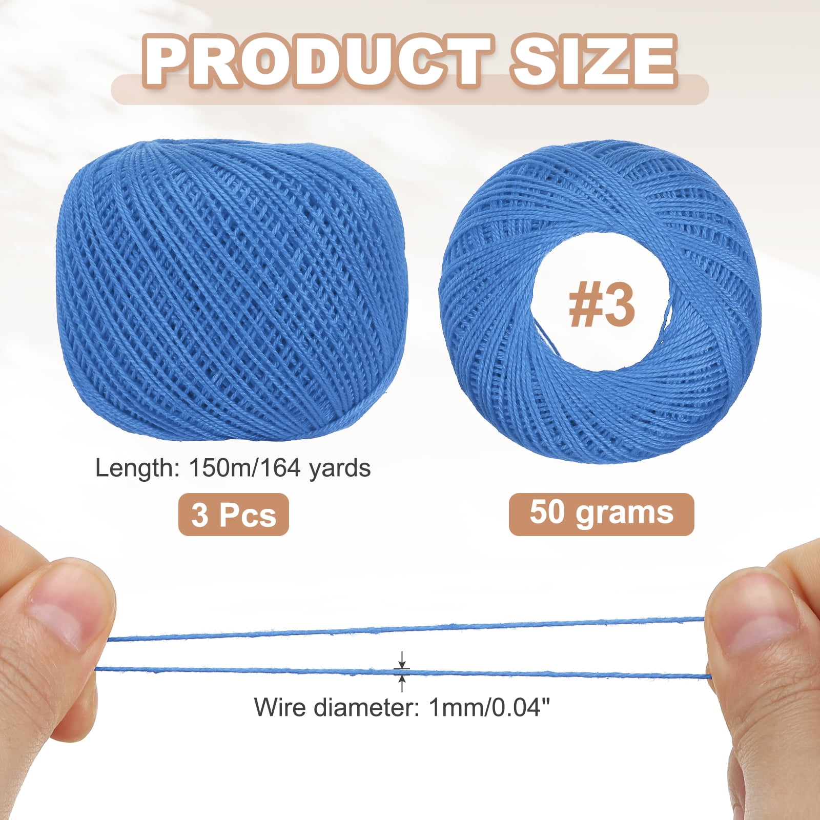 3 Rolls 164 Yards Size 3 Dark Blue Cotton Crochet Thread Lace Weight Yarn Tatting Thread for Crocheting Knitting Embroidery Sewing
