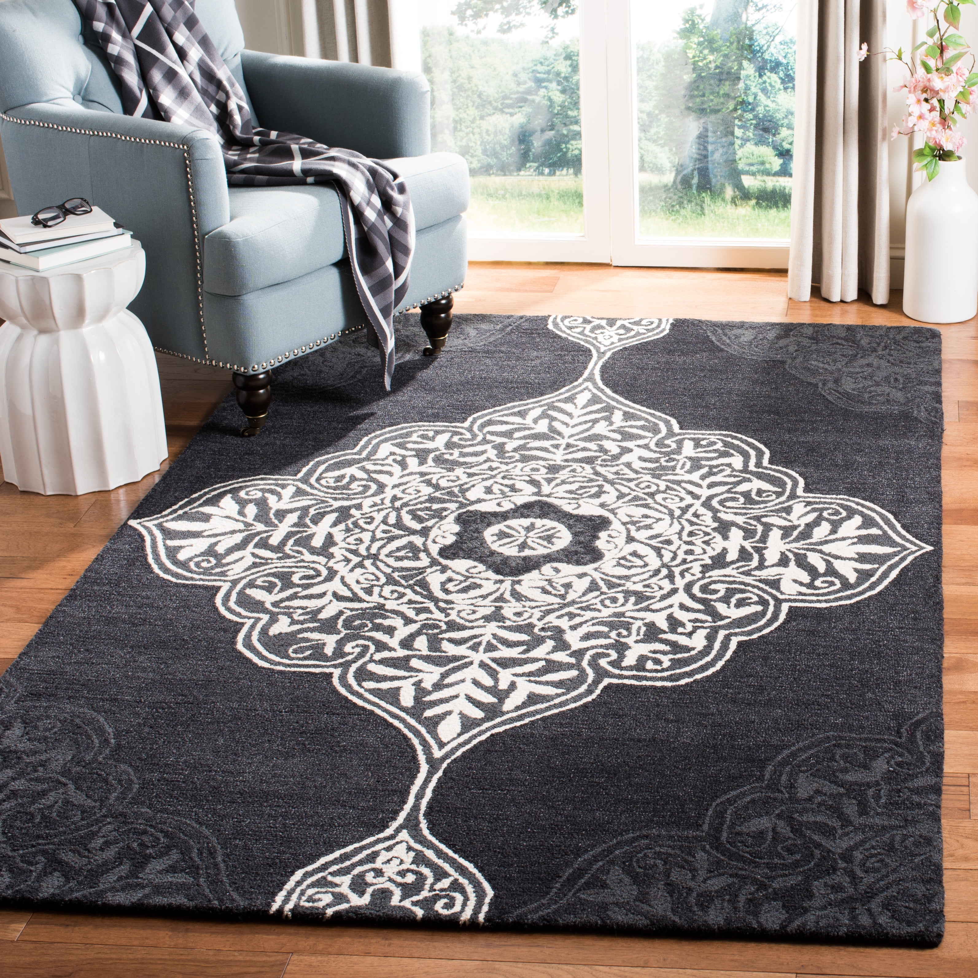 SAFAVIEH Micro-Loop Mira Geometric Wool Area Rug, Charcoal, 4' x 6'