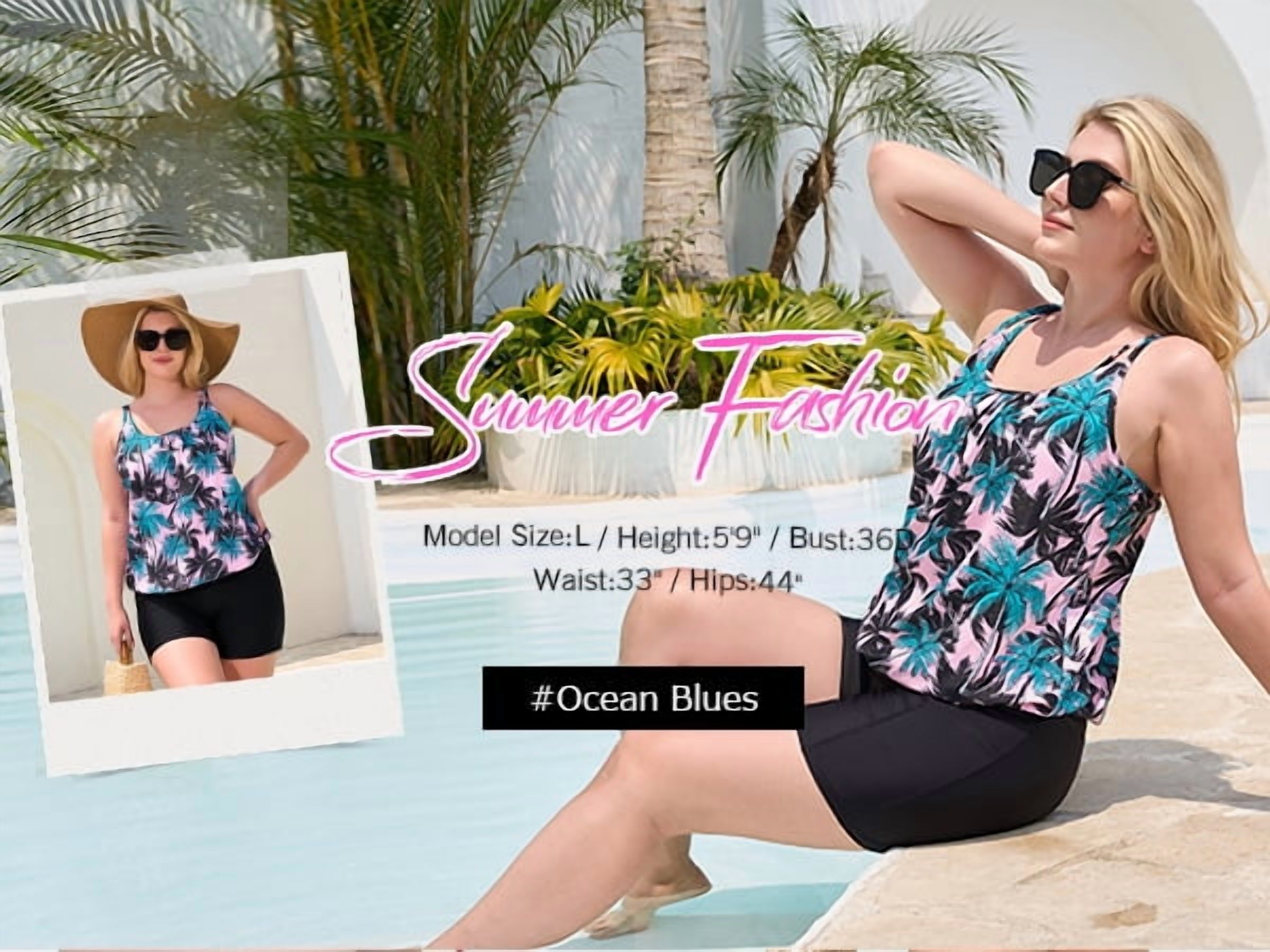 Ocean Blues Women's Plus Loose Fit Blouson Tankini Top, XXL photo 4