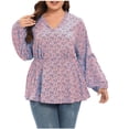 thumbnail image 1 of TIMIFIS Hauts Grande Taille pour Femmes Décontracté Col en V Floral Manches Longues Automne Chemises Taille Plissée Ample, 1 of 7