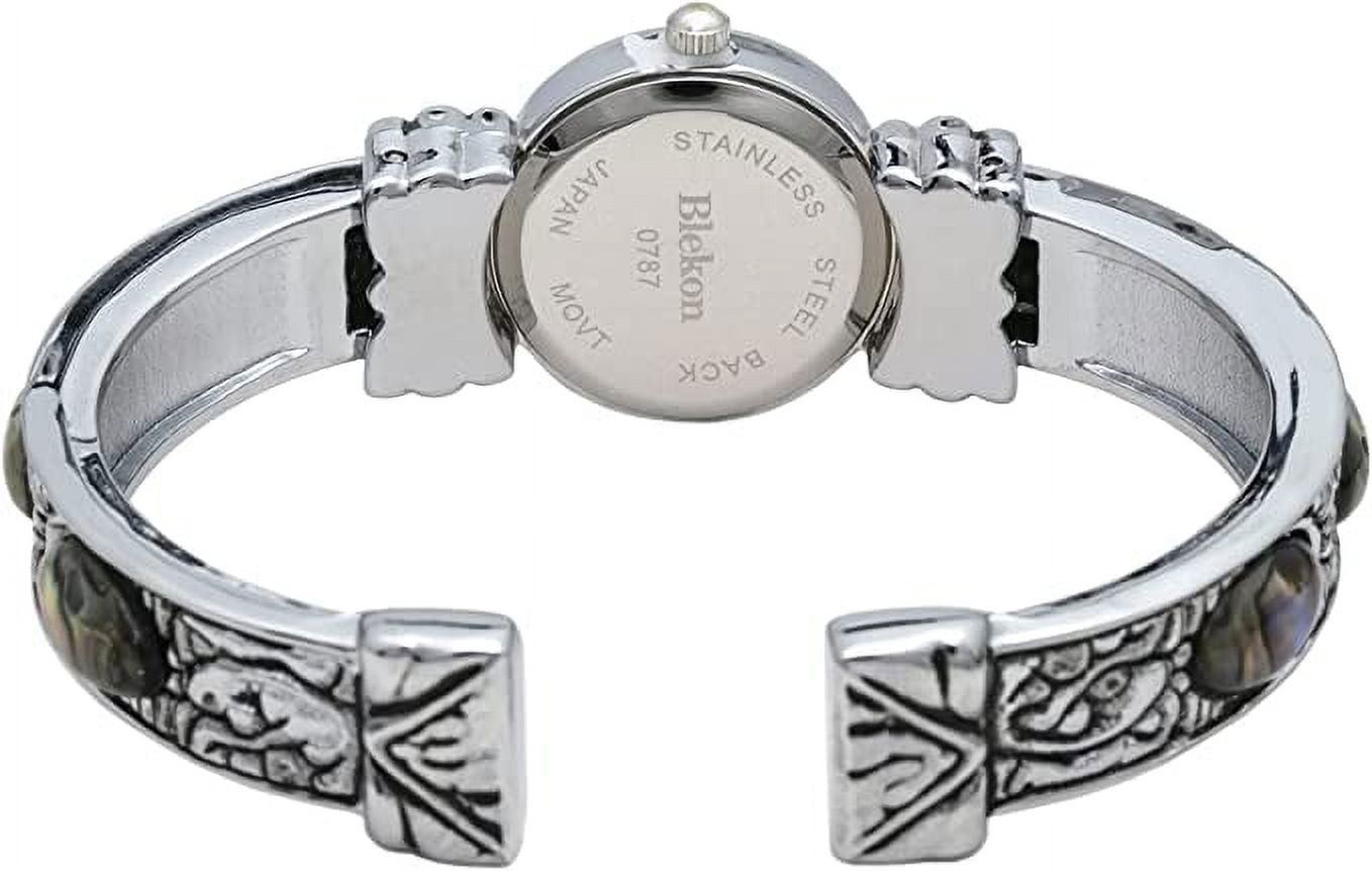 Blekon Collections Womens 22mm Case Graved Stones Large Cuff Bangle Watch (Fits Wrists Up to 7-8 inches)