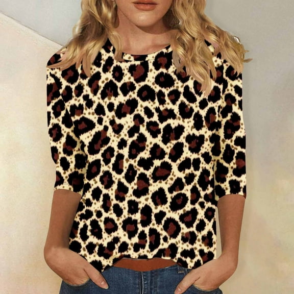 Viluyesy Round Neck T-Shirt for Womens 3/4 Sleeves Shirt Tops Fashionable Relaxed Loose Blouse Multicolor Size L