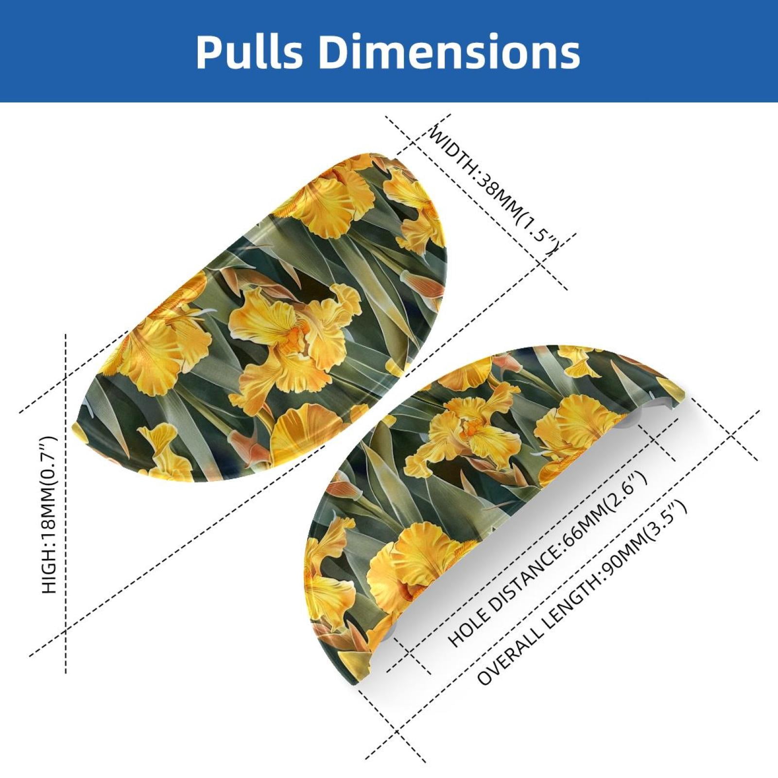 PhooArto 6 Pcs Cup Drawer Pulls, Yellow Flower Iris Pattern Shell Shape Handles Cabinet Knobs for Dresser Cupboard Closet Wardrobe with Screws