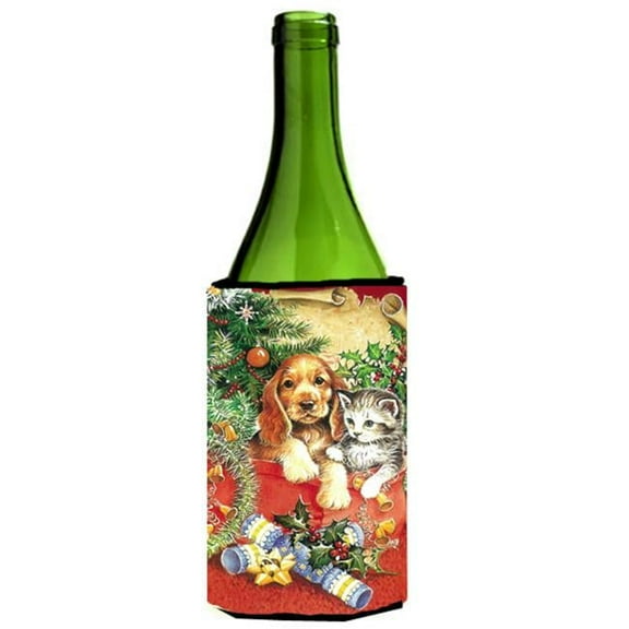 Christmas Puppy & Kitten Wine Bottle Can cooler Hugger