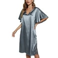thumbnail image 4 of Womens Satin Nightgown Sleep Shirt Short Sleeve V-Neck Nightgowns Pajama Shirt Satin Nightwear Dress Sleepwear Pyjama, 4 of 6