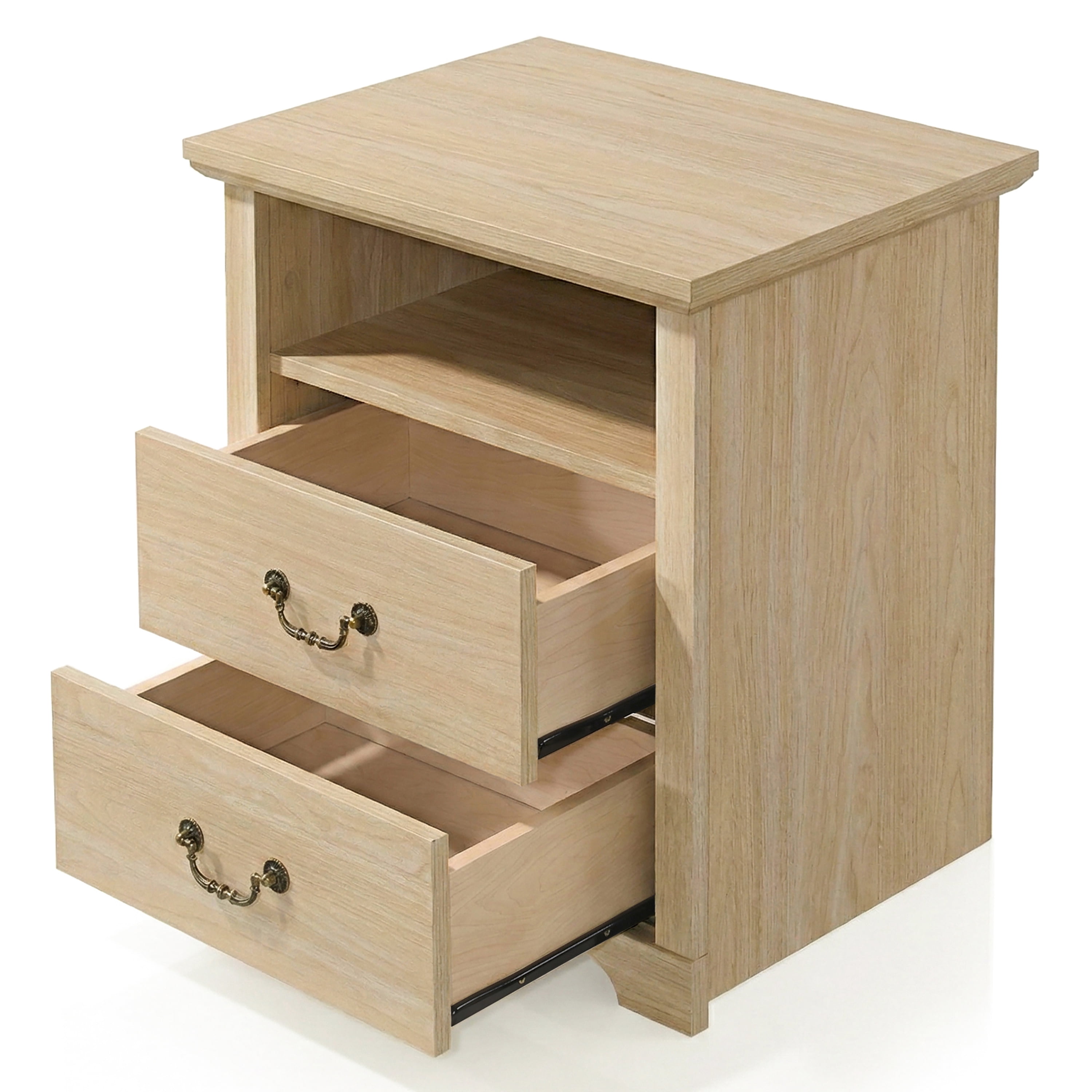 Furniture of America Chara Modern Wood 2-Drawer Nightstands with Open Top Shelf, Set of 2, Distressed Oak
