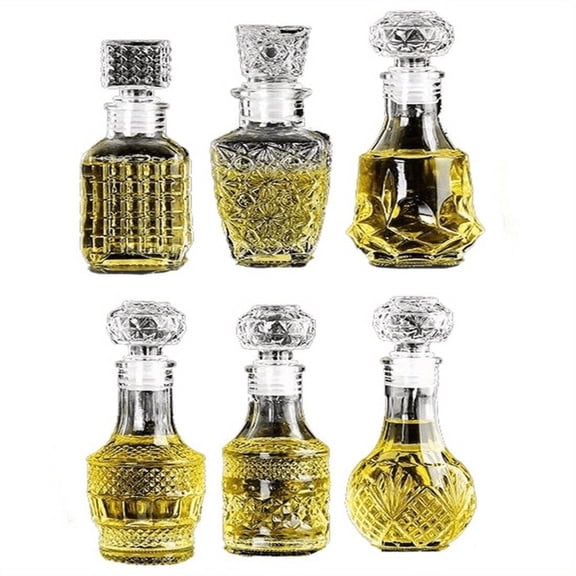 6-Pcs Vintage Mini Glass Bottle Set--Glass Decanter with Stopper (Mini Bottle) for Whiskey Decanter, Liquor Decanter, Bourbon Decanter, Tequila Decanter, Home Decor, DIY Crafts & Rustic Party Gifts
