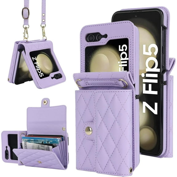 MYKOMI Women Wallet Purse for Samsung Galaxy Z Flip 5 5G Case Crossbody with Credit Card Holder Strap Lanyard RFID Blocking Protection Flip Leather Zipper
