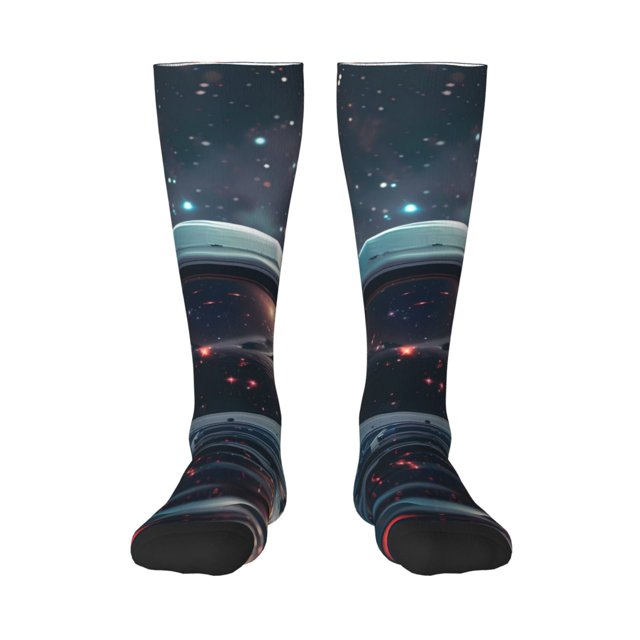 Bingfone Chaussettes de Compression Imprimé Reflets Casque d'Astronaute pour Femmes et Hommes Longues Chaussettes pour Course Athlétique Cyclisme Infirmière